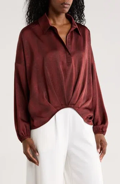 Patrizia Luca Untuck Johnny Collar Long Sleeve Top In Burgundy