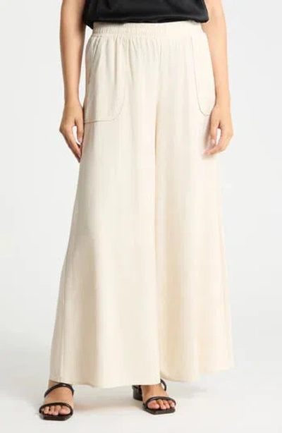 Patrizia Luca Wide Leg Linen Blend Pants In Sand