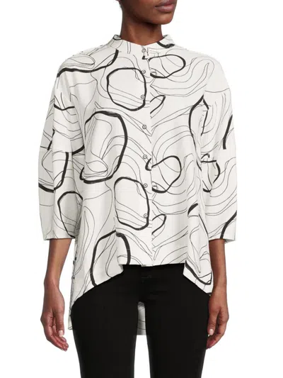 Patrizia Luca Women's Abstract Print High Low Blouse In White