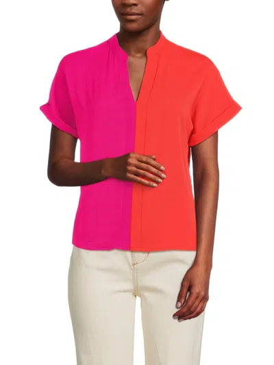 Patrizia Luca Women's Colorblock Top In Orange Pink