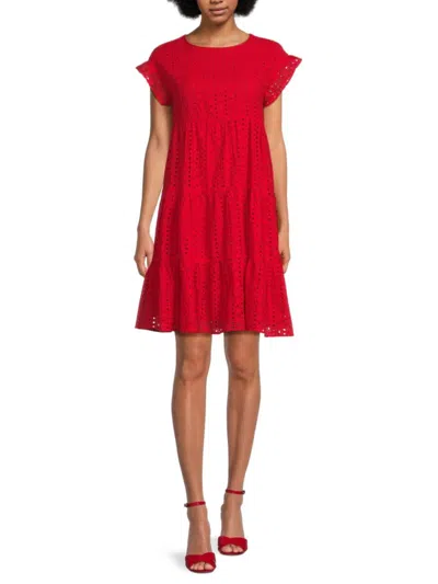 Patrizia Luca Women's Eyelet Tiered Mini Dress In Red