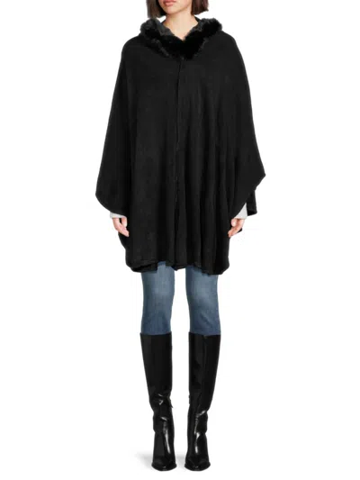 Patrizia Luca Women's Faux Fur Hooded Poncho In Black