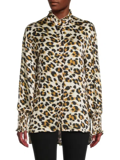 Patrizia Luca Women's Leopard Print Button Down Shirt In Beige