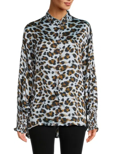 Patrizia Luca Women's Leopard Print Button Down Shirt In Blue