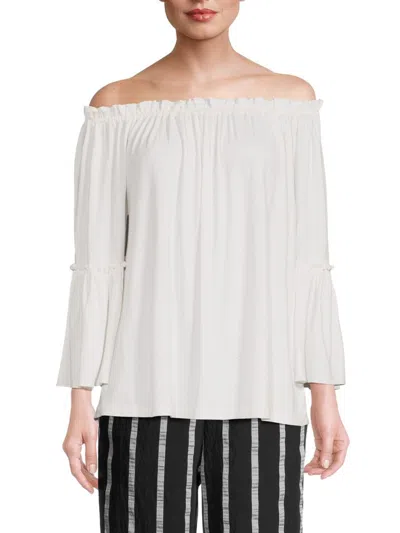 Patrizia Luca Women's Off The Shoulder Ruffle Top In White