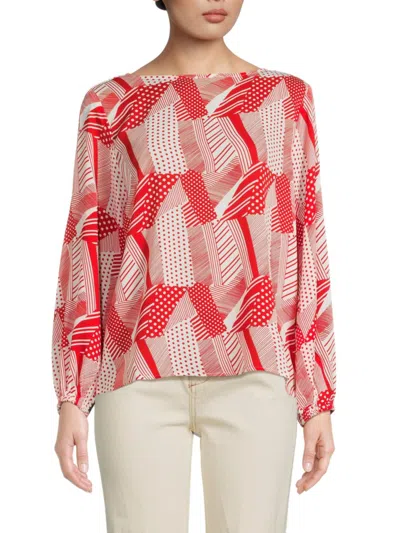 Patrizia Luca Women's Patchwork Cascade Bow Blouse In Red
