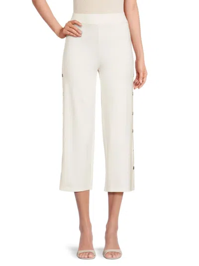 Patrizia Luca Women's Ponte Side Button Crop Pants In White
