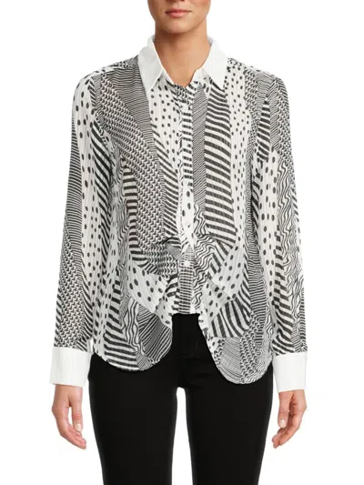 Patrizia Luca Women's Striped & Dotted Button Up Shirt In Black