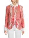 Patrizia Luca Women's Striped & Dotted Button Up Shirt In Red