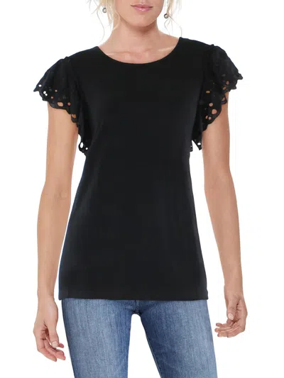 Patrizia Luca Womens Eyelet Ruffled Sleeve Pullover Top In Black