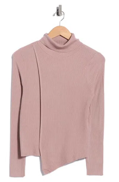 Patrizia Luca Wrap Neck Ribbed Sweater In Taupe