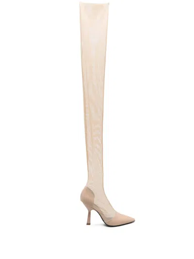 Patrizia Pepe 100mm Above-knee Tulle Boots In 中性色