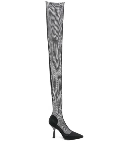 Patrizia Pepe 100mm Above-knee Tulle Boots In 黑色