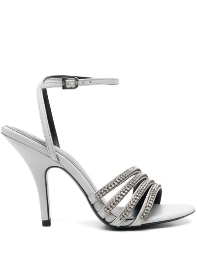 Patrizia Pepe 100mm Rhinetsone-embellished Sandals In Grau