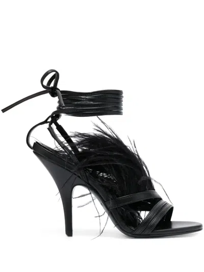 Patrizia Pepe 115mm Ankle-tie Leather Sandals In Schwarz