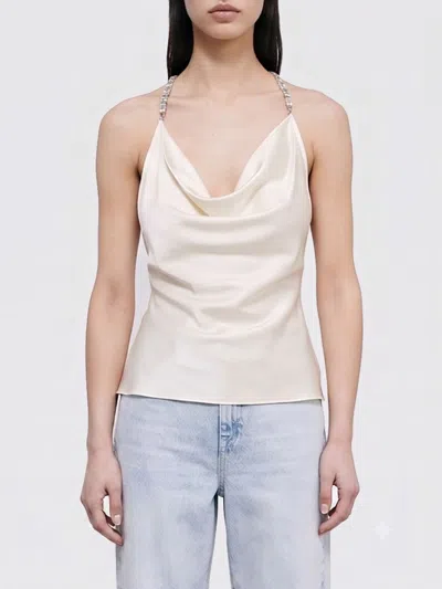 Patrizia Pepe Silk Top With Rhinestones In Neutral