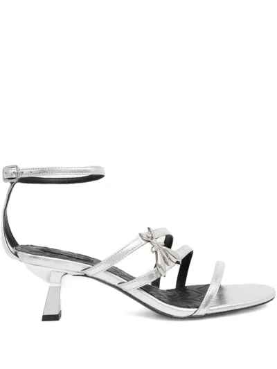 Patrizia Pepe 65mm Metallic Strappy Sandals In Silver