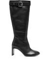Patrizia Pepe 80mm Buckle-strap Leather Boots In Black