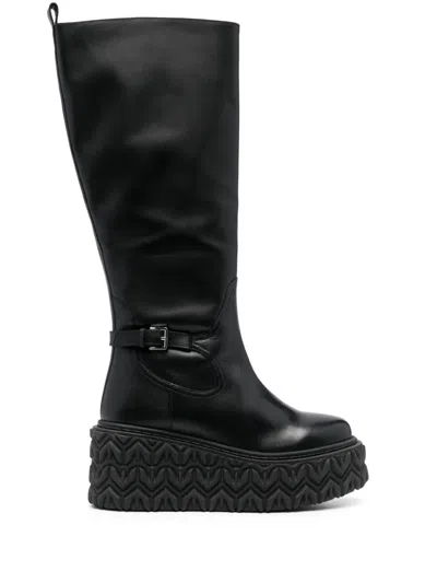 Patrizia Pepe Leather Biker Boots In Black