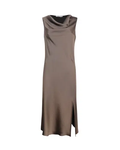 Patrizia Pepe Abito A Goccia In Raso Marrone In Brown