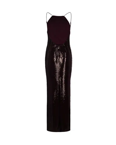 Patrizia Pepe Abito Lungo In Tulle Con Paillettes Purple Red In Black