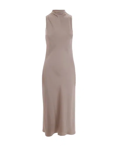 Patrizia Pepe Abito Midi Fluido In Raso Grigio In Gray