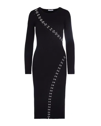 PATRIZIA PEPE GLAM ROCK MIDI KNIT DRESS IN BLACK