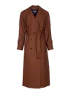 Patrizia Pepe Brown Wool Trench Coat In Brown