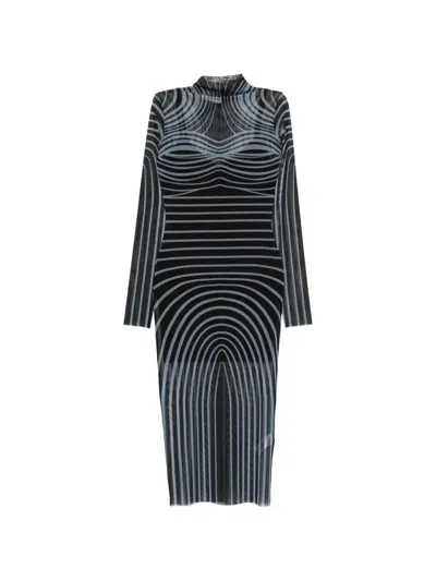 Patrizia Pepe Abstract-print Tulle Midi Dress In Black