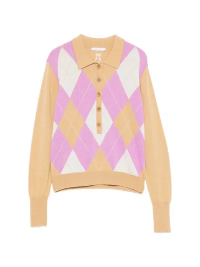 Patrizia Pepe Argyle-pattern Wool Polo-shirt In Neutral
