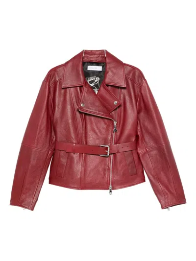 Patrizia Pepe Asymmetric Leather Jacket In Red