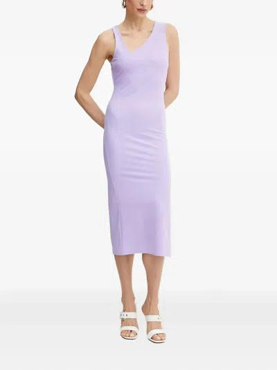 Patrizia Pepe Asymmetric-neck Midi Day Dress In Purple