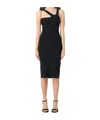 Patrizia Pepe Asymmetric-neck Midi Dress In Black