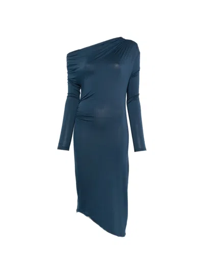 Patrizia Pepe Asymmetric-neck Midi Dress In Blue
