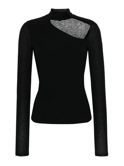 Patrizia Pepe Asymmetric-neck Sweater In Black