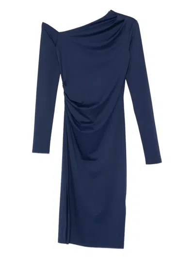 Patrizia Pepe Asymmetric-neckline Midi Dress In Blue