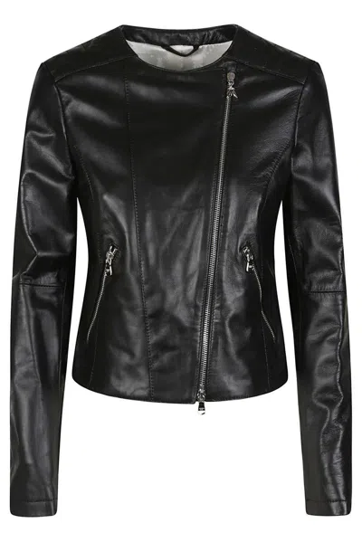 Patrizia Pepe Asymmetric Zip Jacket In Black