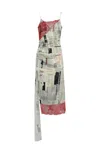 Patrizia Pepe Asymmetrical Newspaper Print Dress With Lace In Manifesto Print