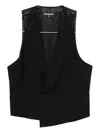 Patrizia Pepe Asymmetrical Rhinestone-embellished Vest In Black