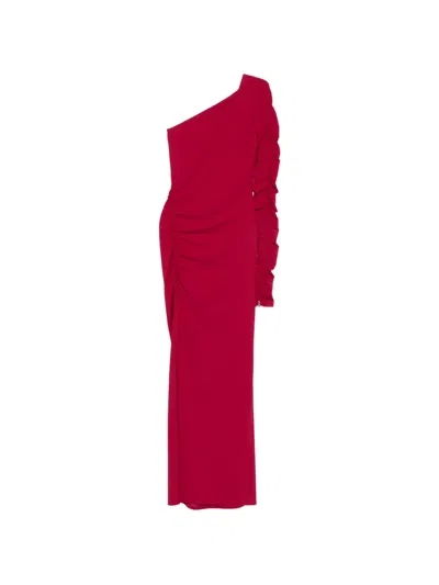 Patrizia Pepe Asymmetric-neck Ruffled-detail Maxi Dress In Red