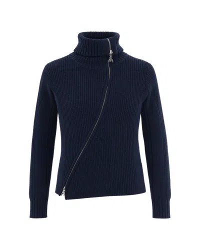 Patrizia Pepe Asymmetric-zip Knitted Sweater In Blue