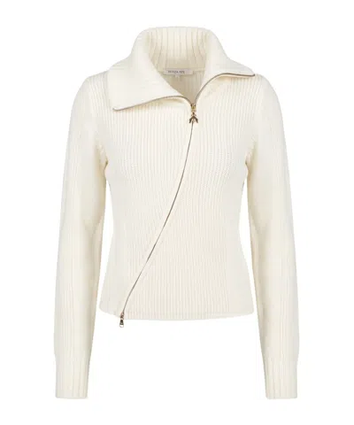 Patrizia Pepe Asymmetric-zip Knitted Sweater In Yellow