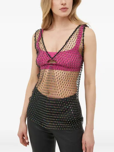 Patrizia Pepe Beaded Net Top In Black