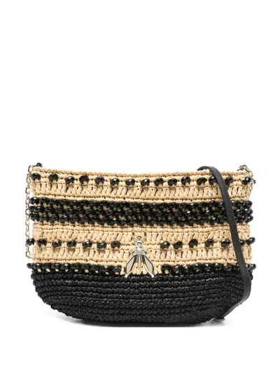 Patrizia Pepe Beaded Raffia Shoulder Bag In White