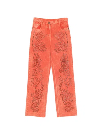 Patrizia Pepe Bead-embellished Acid-wash Jeans In Orange