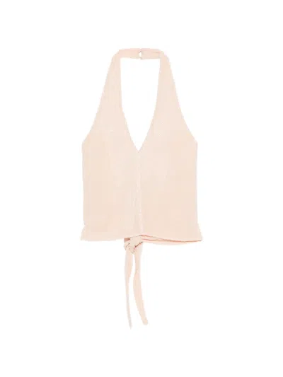 Patrizia Pepe Bead-embellished Georgette Top In Neutral