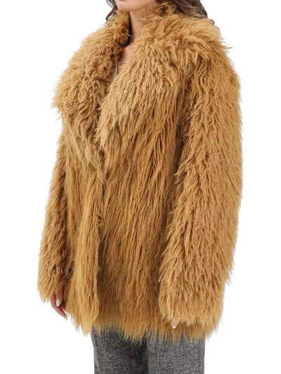Patrizia Pepe Beige Modal-blend Faux Fur Coat In Brown