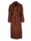 Patrizia Pepe Brown Wool Blend Trench Coat With Belted Waist In Brown