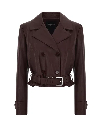 Patrizia Pepe Belted Double-breasted Faux Leather Jacket In Brown