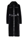 Patrizia Pepe Faux Fur Coat With Maxi Collar And Logo Buttons In Black